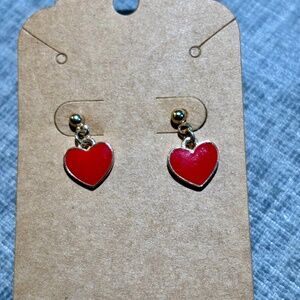 Red and Gold Heart Dangle Earrings